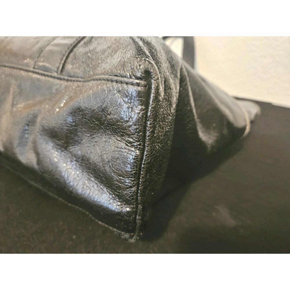 Tory Burch Shiny Black Crinkled Leather Vertical Tote Bag 14x13x4 - Picture 10 of 16